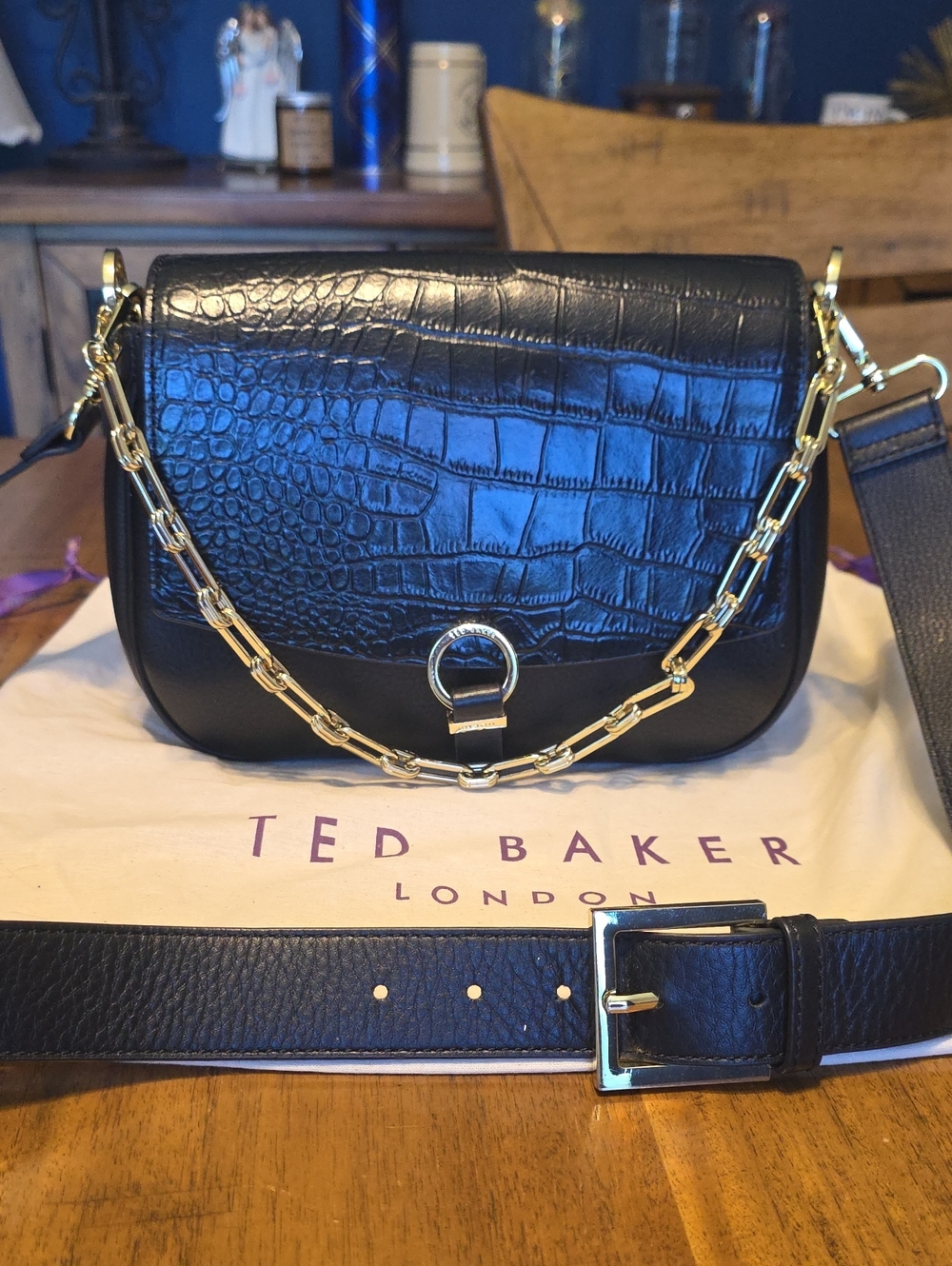 Ted Baker Jjolie Black Leather Crossbody Bag with Gold Chain With Dust Bag